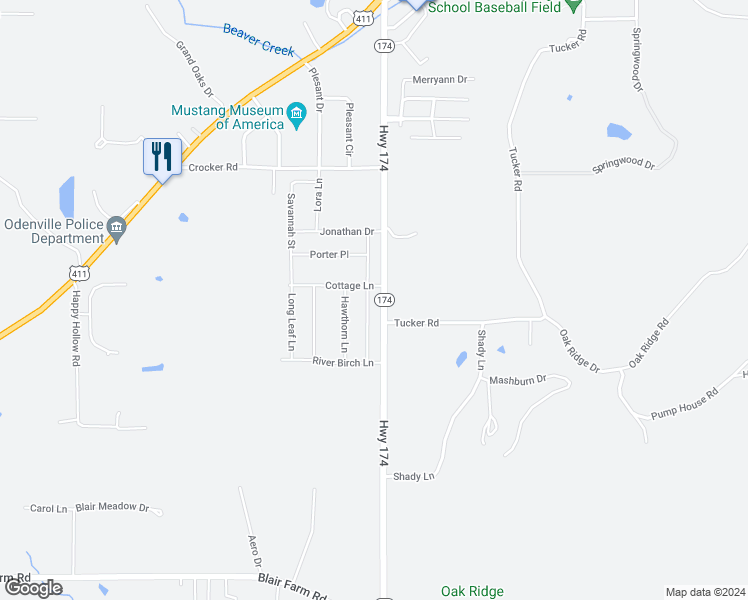 map of restaurants, bars, coffee shops, grocery stores, and more near 225 Morning Mist Lane in Odenville