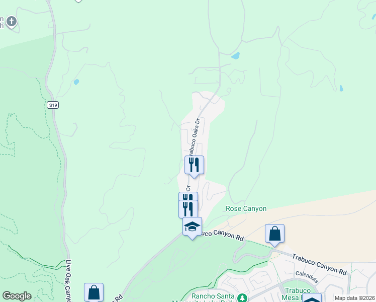 map of restaurants, bars, coffee shops, grocery stores, and more near Danielle Lane in Trabuco Canyon