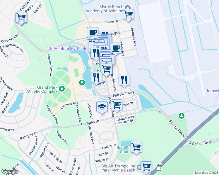 map of restaurants, bars, coffee shops, grocery stores, and more near 2794 Howard Avenue in Myrtle Beach