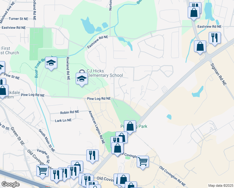 map of restaurants, bars, coffee shops, grocery stores, and more near 849 Park Place Northeast in Conyers