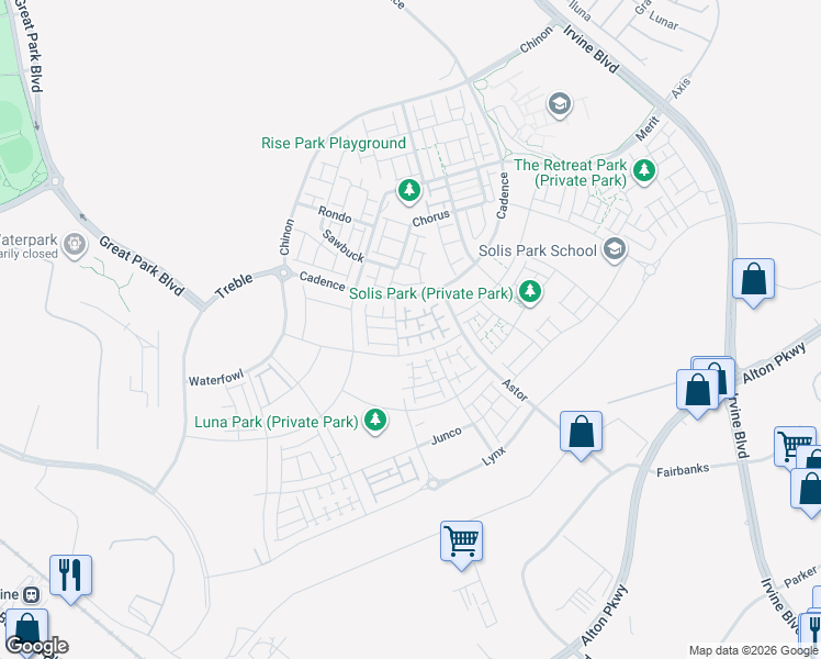 map of restaurants, bars, coffee shops, grocery stores, and more near North 2nd Street in Irvine