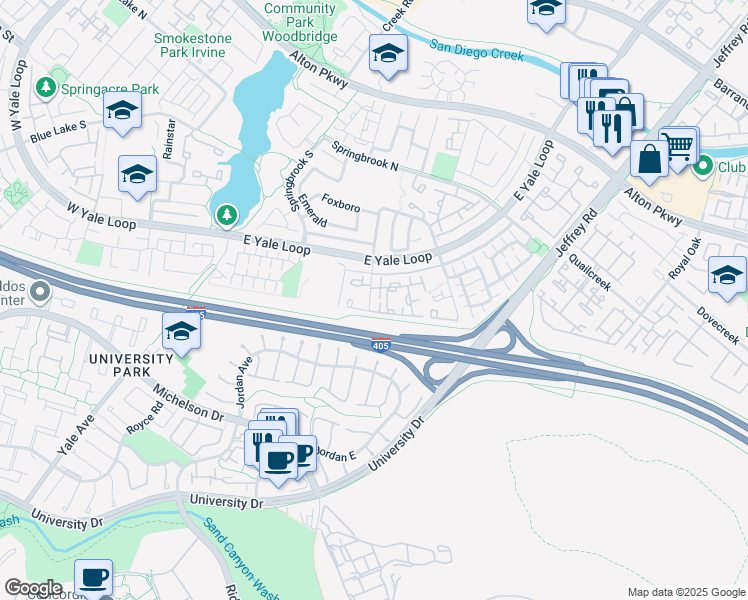 map of restaurants, bars, coffee shops, grocery stores, and more near 109 Greenmoor in Irvine