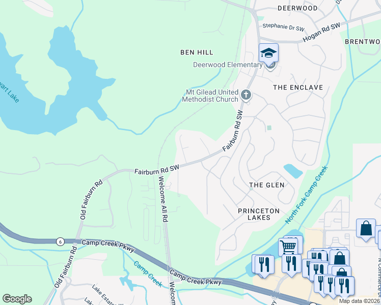 map of restaurants, bars, coffee shops, grocery stores, and more near 3220 Landings North Drive in Atlanta
