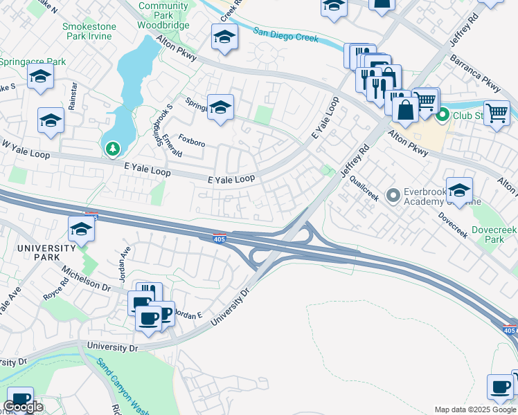 map of restaurants, bars, coffee shops, grocery stores, and more near 11 Fallingstar in Irvine