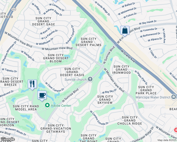 map of restaurants, bars, coffee shops, grocery stores, and more near 20101 North Clear Canyon Drive in Surprise
