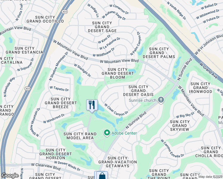 map of restaurants, bars, coffee shops, grocery stores, and more near 15848 West Grand Point Drive in Surprise