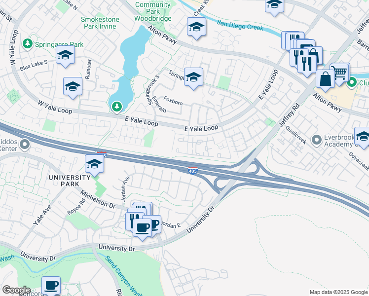 map of restaurants, bars, coffee shops, grocery stores, and more near 91 Greenmoor in Irvine