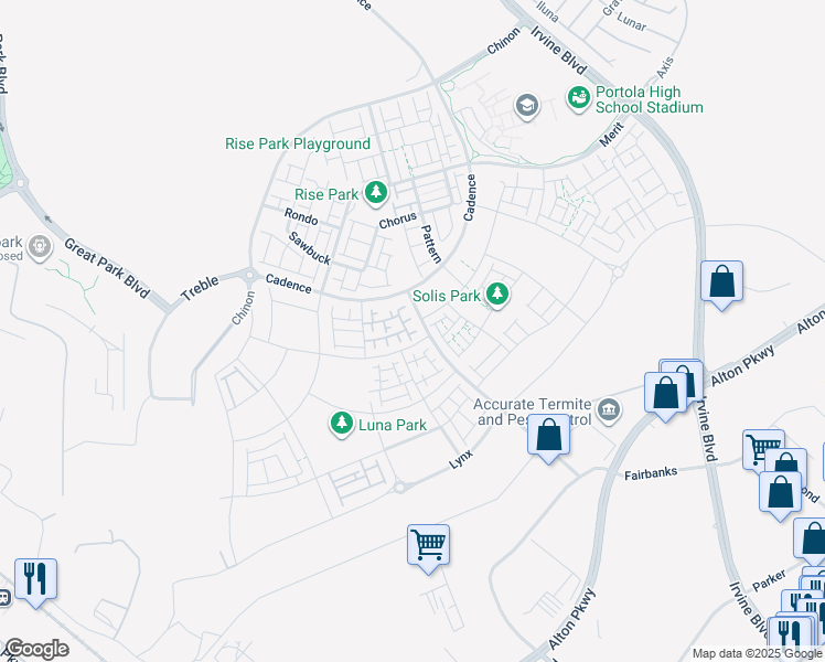 map of restaurants, bars, coffee shops, grocery stores, and more near 15310 Barranca Parkway in Irvine