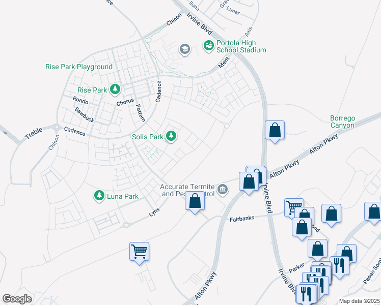 map of restaurants, bars, coffee shops, grocery stores, and more near 210 Abacus in Irvine
