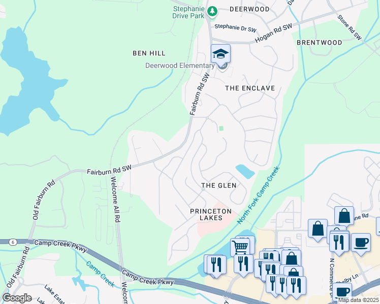 map of restaurants, bars, coffee shops, grocery stores, and more near 3226 Saville Street Southwest in Atlanta