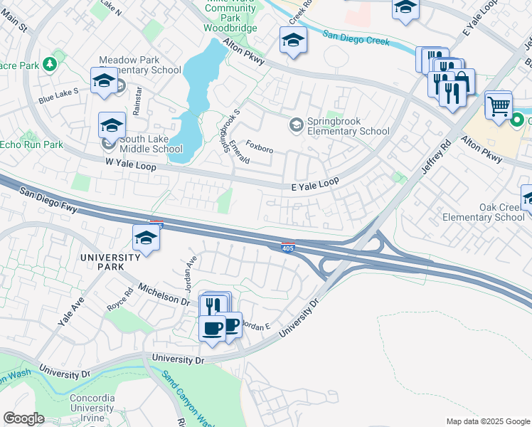 map of restaurants, bars, coffee shops, grocery stores, and more near in Irvine
