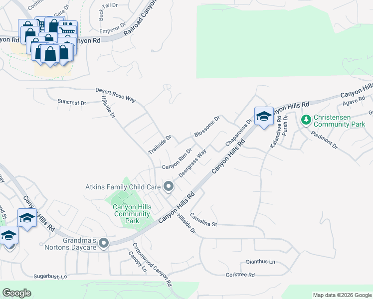 map of restaurants, bars, coffee shops, grocery stores, and more near 34289 Blossoms Drive in Lake Elsinore