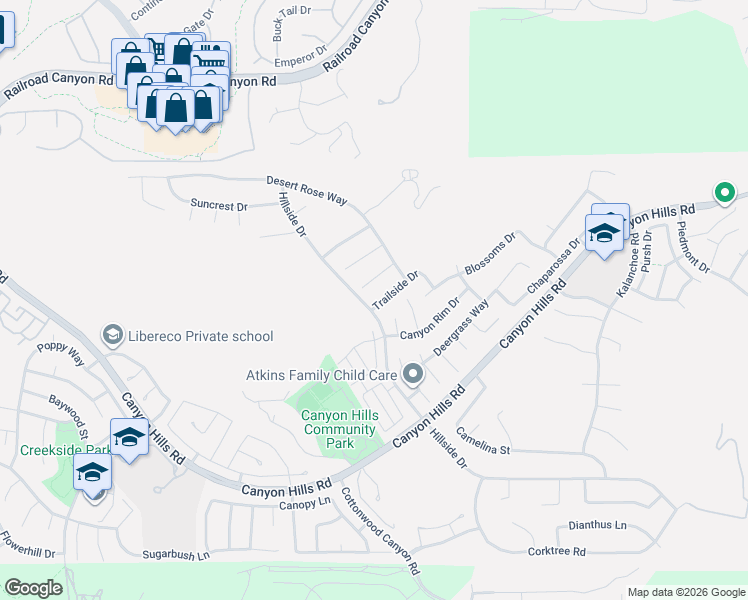 map of restaurants, bars, coffee shops, grocery stores, and more near 35417 Ocotillo Court in Lake Elsinore