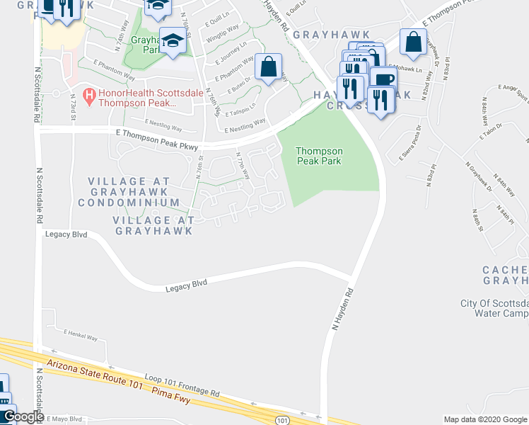 map of restaurants, bars, coffee shops, grocery stores, and more near 20100 North 78th Place in Scottsdale