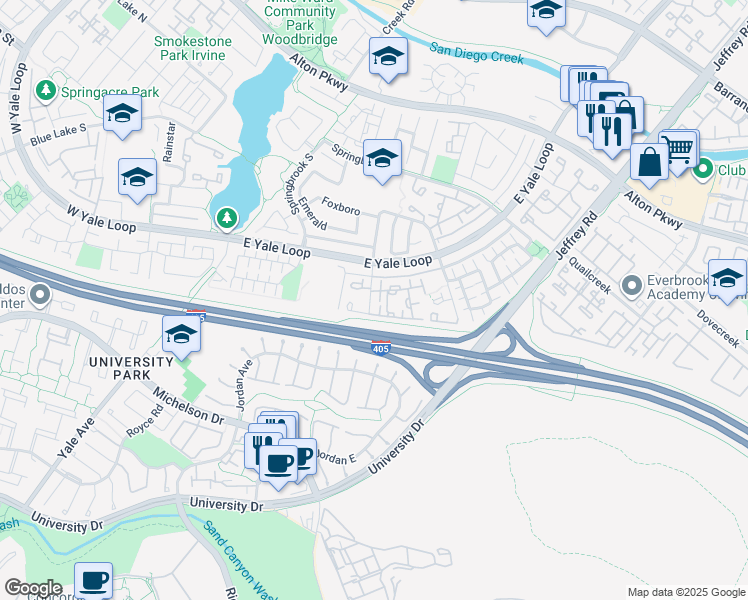 map of restaurants, bars, coffee shops, grocery stores, and more near 109 Greenmoor in Irvine