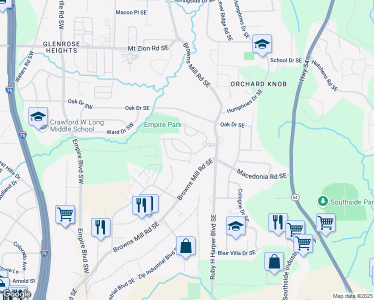 map of restaurants, bars, coffee shops, grocery stores, and more near 510 Jefferson Chase Street in Atlanta