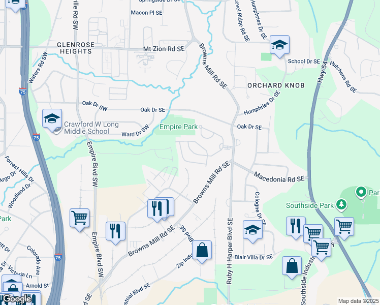map of restaurants, bars, coffee shops, grocery stores, and more near 460 Tufton Tr in Atlanta