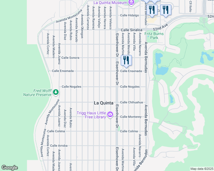 map of restaurants, bars, coffee shops, grocery stores, and more near in La Quinta