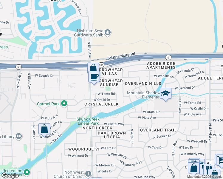 map of restaurants, bars, coffee shops, grocery stores, and more near 4904 West Behrend Drive in Glendale
