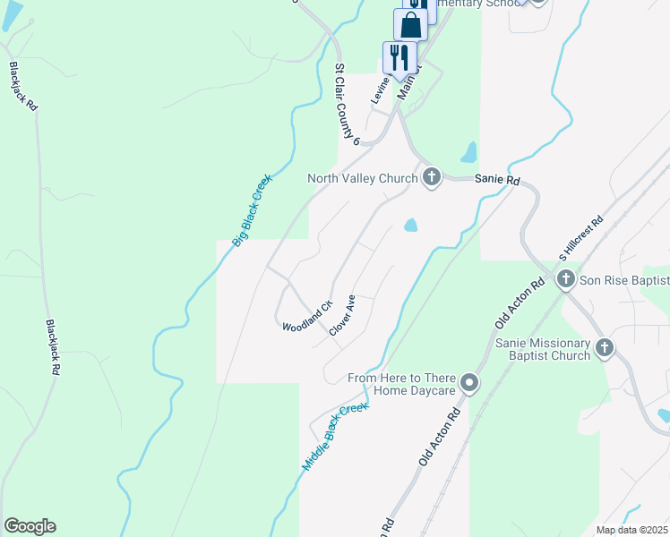 map of restaurants, bars, coffee shops, grocery stores, and more near 515 Woodland Circle in Odenville