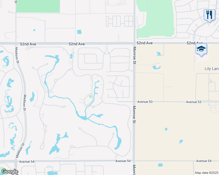 map of restaurants, bars, coffee shops, grocery stores, and more near 81790 Ameno in La Quinta