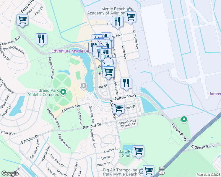 map of restaurants, bars, coffee shops, grocery stores, and more near 2798 Howard Avenue in Myrtle Beach