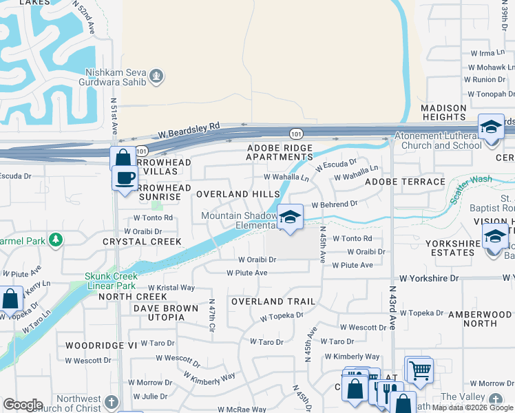 map of restaurants, bars, coffee shops, grocery stores, and more near 4639 West Havasupai Drive in Glendale