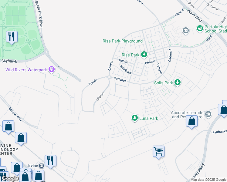 map of restaurants, bars, coffee shops, grocery stores, and more near in Irvine