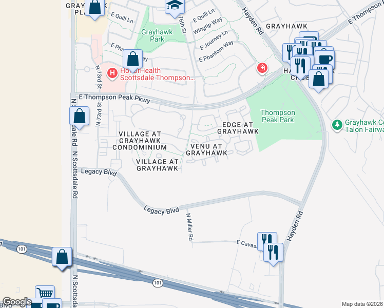 map of restaurants, bars, coffee shops, grocery stores, and more near 19777 North 76th Street in Scottsdale