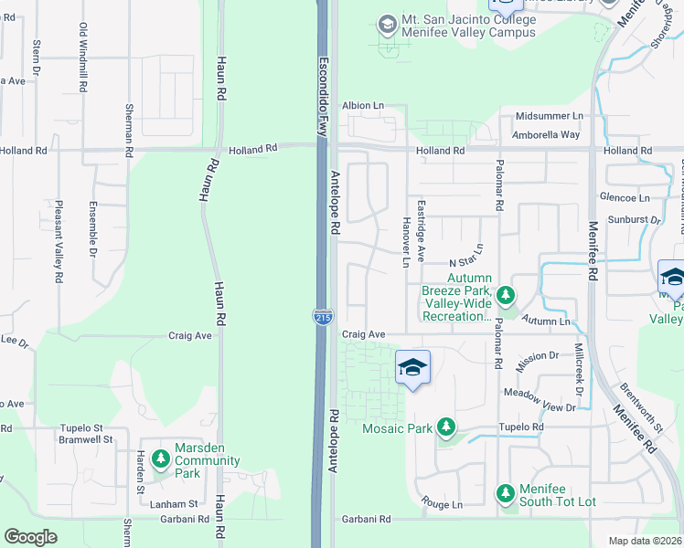 map of restaurants, bars, coffee shops, grocery stores, and more near 31348 Hallwood Court in Menifee