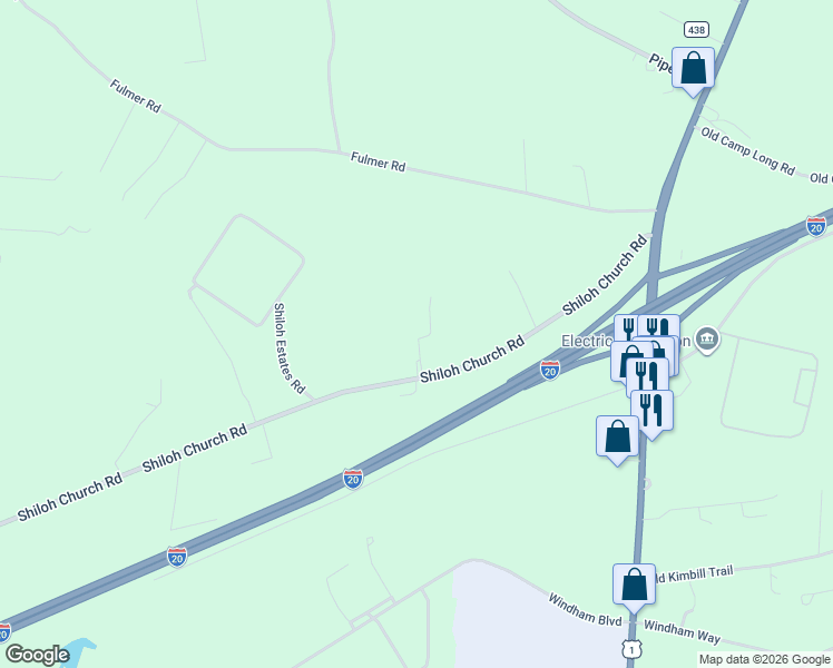map of restaurants, bars, coffee shops, grocery stores, and more near 3628 Shiloh Church Road in Aiken