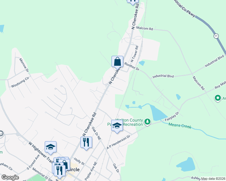 map of restaurants, bars, coffee shops, grocery stores, and more near 758 Rose Lane in Social Circle
