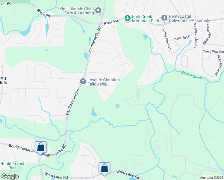 map of restaurants, bars, coffee shops, grocery stores, and more near 2776 Fork Creek Church Road in Ellenwood