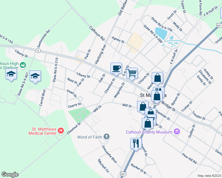 map of restaurants, bars, coffee shops, grocery stores, and more near 201 Chestnut Street in Saint Matthews