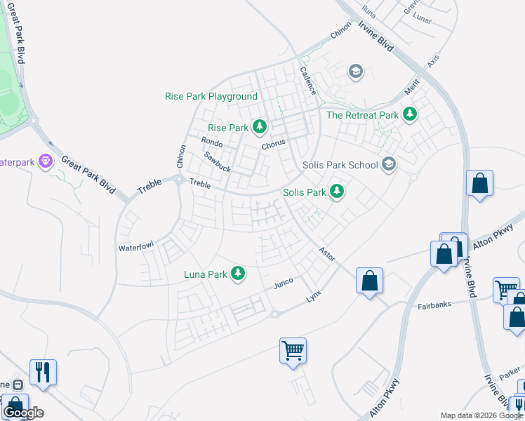 map of restaurants, bars, coffee shops, grocery stores, and more near 330 Proctor in Irvine