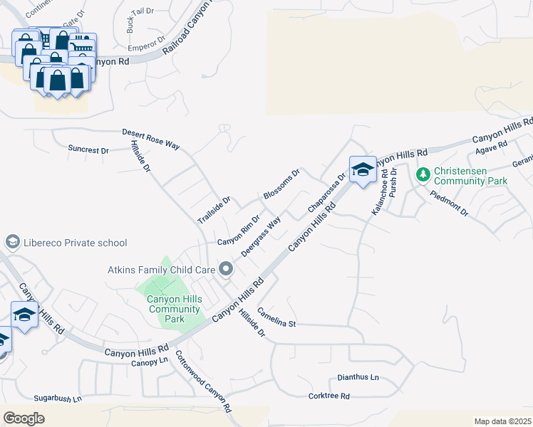 map of restaurants, bars, coffee shops, grocery stores, and more near 34293 Canyon Rim Drive in Lake Elsinore