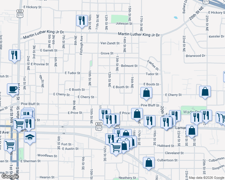 map of restaurants, bars, coffee shops, grocery stores, and more near 1225 East Booth Street in Paris