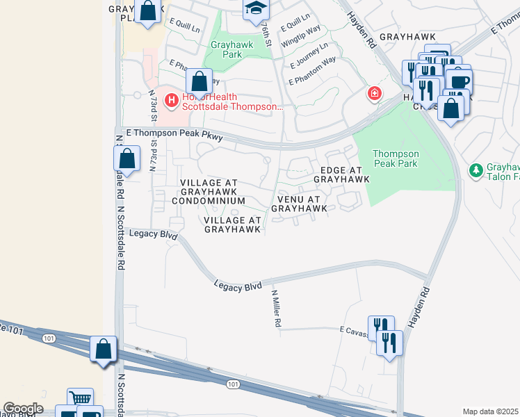 map of restaurants, bars, coffee shops, grocery stores, and more near 19777 North 76th Street in Scottsdale