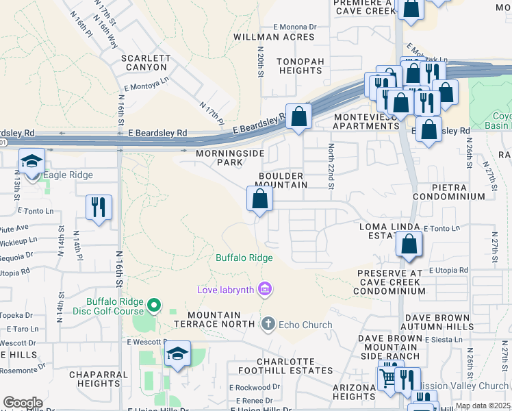 map of restaurants, bars, coffee shops, grocery stores, and more near 1941 East Behrend Drive in Phoenix