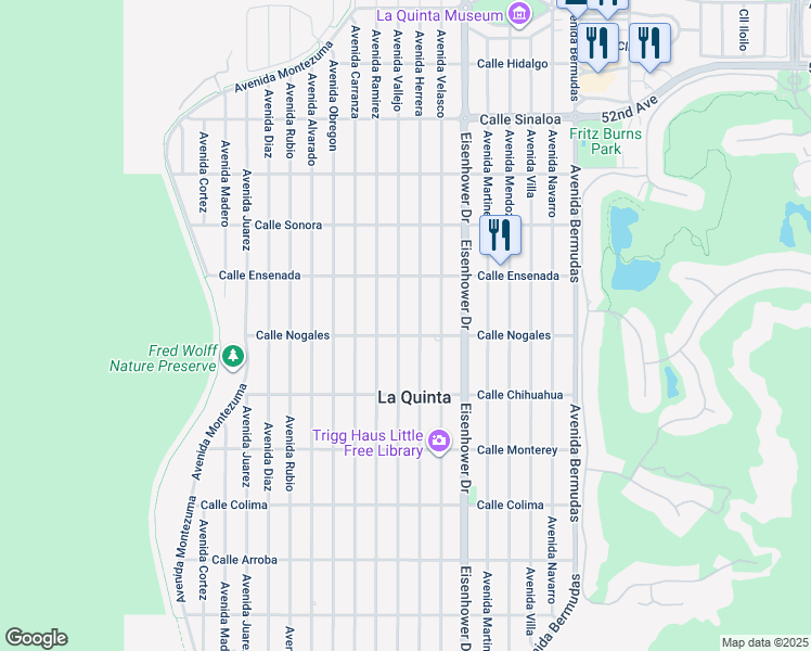 map of restaurants, bars, coffee shops, grocery stores, and more near 52720 Avenida Vallejo in La Quinta