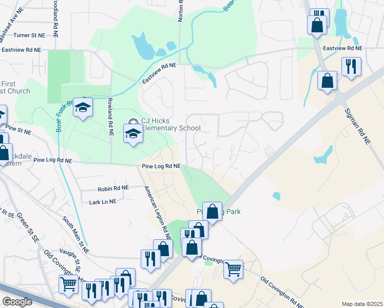 map of restaurants, bars, coffee shops, grocery stores, and more near 849 Park Place Northeast in Conyers