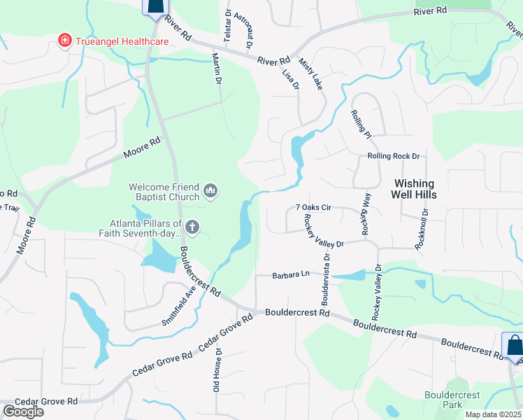 map of restaurants, bars, coffee shops, grocery stores, and more near 2103 Blue Creek Court in Conley