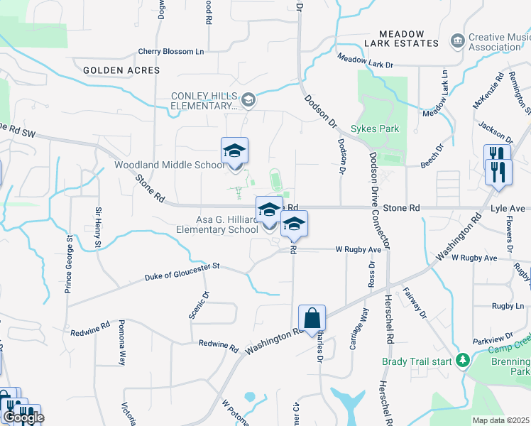 map of restaurants, bars, coffee shops, grocery stores, and more near 2772 Stone Road in East Point