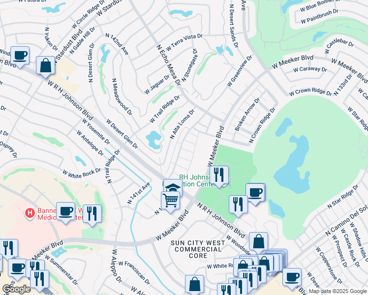 map of restaurants, bars, coffee shops, grocery stores, and more near 20021 North Greenview Drive in Sun City West