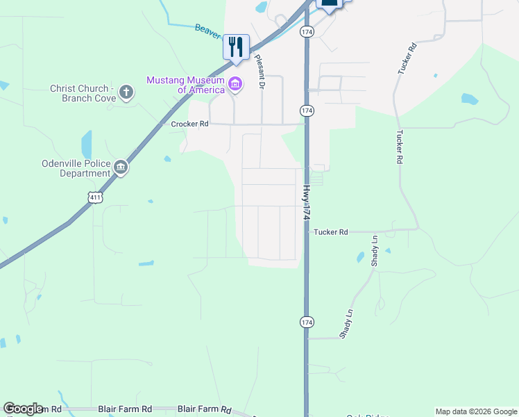map of restaurants, bars, coffee shops, grocery stores, and more near 115 Cottage Lane in Odenville