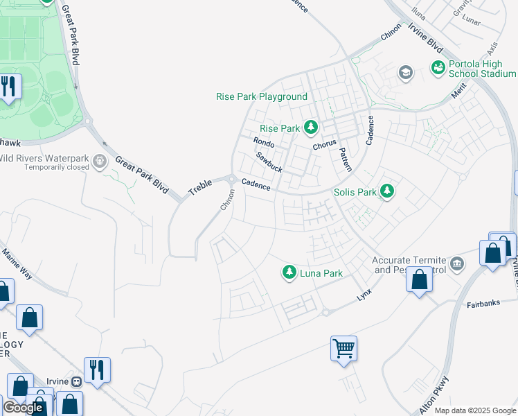 map of restaurants, bars, coffee shops, grocery stores, and more near 15310 Barranca Parkway in Irvine