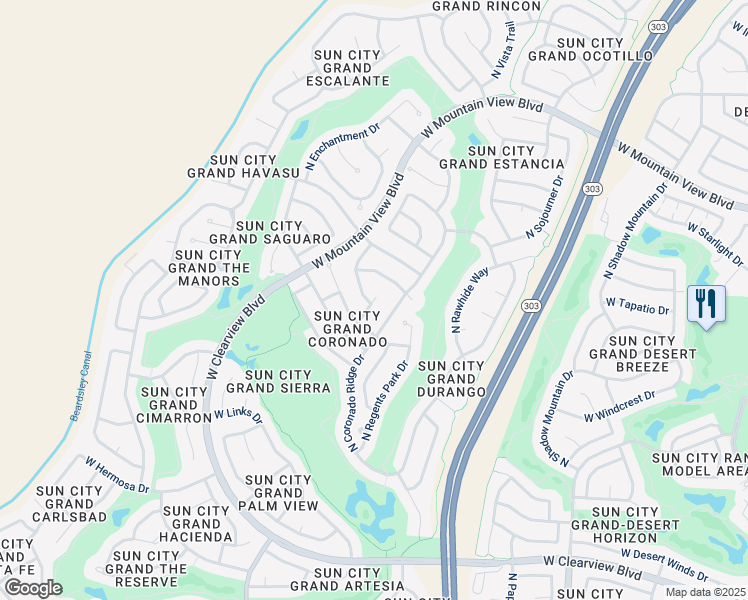 map of restaurants, bars, coffee shops, grocery stores, and more near 19972 North Portico Way in Surprise