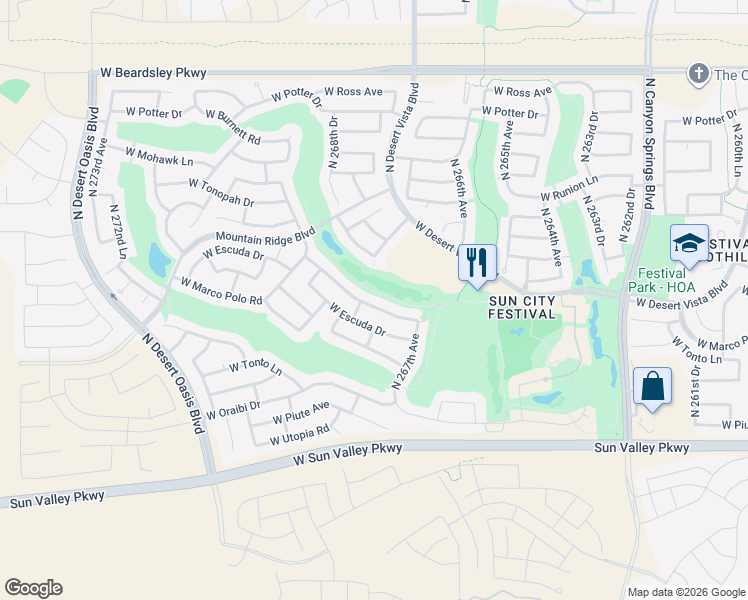 map of restaurants, bars, coffee shops, grocery stores, and more near 26778 West Sierra Pinta Drive in Buckeye