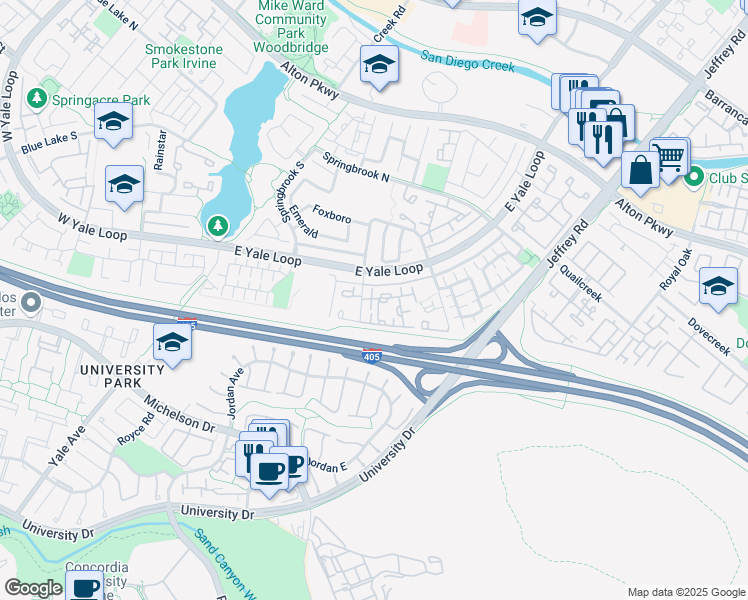 map of restaurants, bars, coffee shops, grocery stores, and more near in Irvine