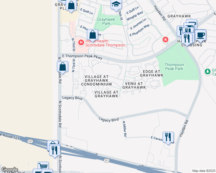 map of restaurants, bars, coffee shops, grocery stores, and more near 19700 North 76th Street in Scottsdale